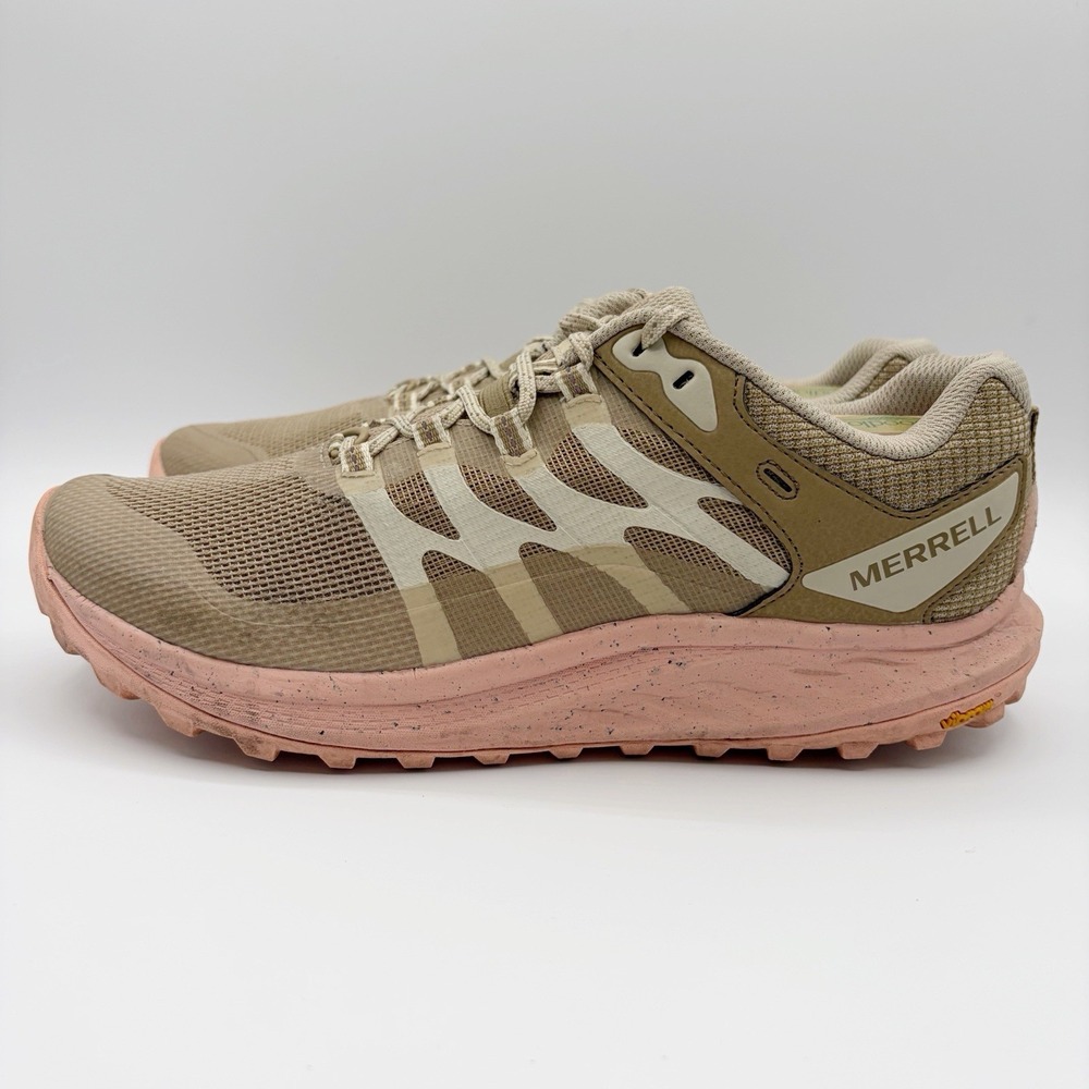 Merrell Antora 3 Vibram Running Trail Shoes Sneakers Womens 11 Tan Pink Active